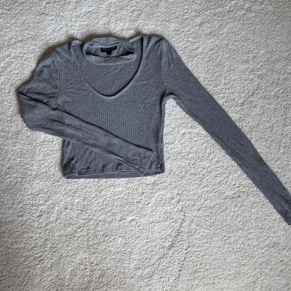 TOPSHOP gray crop top fitted